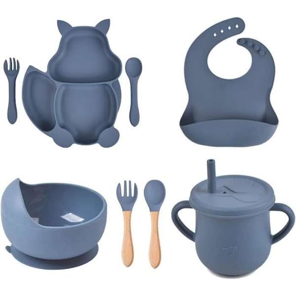 Babymatsats, 8-pack Silikon Babytallrik Set BPA Servisset För Bebis Barn (Mörkblå)