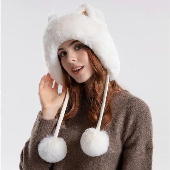 Peruansk damhatt med vit pompom - Chic och varm för vintern White