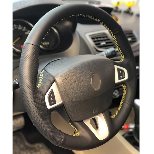 Cardak svart konstläder rattöverdrag för Renault Mégane 3 2009-2014 Scenic 2010-2015 Fluence ZE 2009-2016