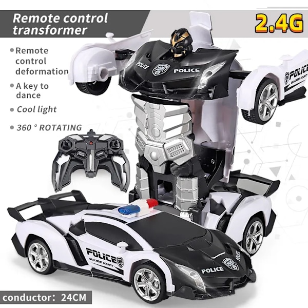Deformationsbil elektrisk fjärrstyrd bil 2 i 1 automatisk transformationsrobotmodell bil robotleksak en-knapp deformation fordon leksak 2.4G-RC(.107)