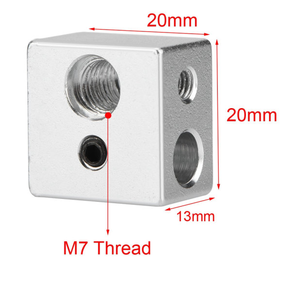 20x20x13mm Aluminium MK10 Extruder Hotend Heater Block M7 Thread Heatbreak för 3D-skrivare