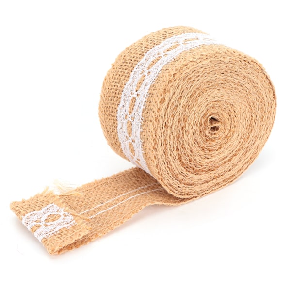 Jutebånd med hvide blonder Naturlig juterulle til gør-det-selv-dekoration Gaveemballage 5 Yards5 cm hulblonde