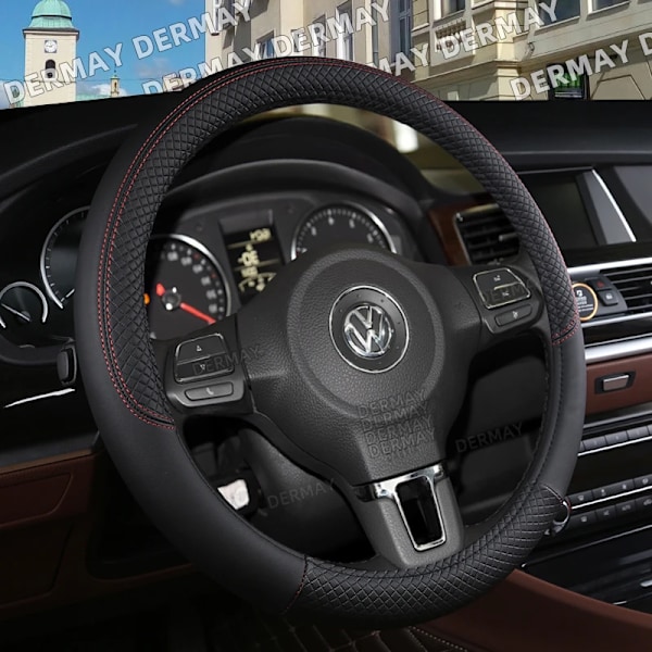 Rattskinnsöverdrag för ratt till Volkswagen VW Golf 5 V MK5 - 9 färger, PU-läder, halkfritt, biltillbehör, interiör, snabb leverans Wine Red