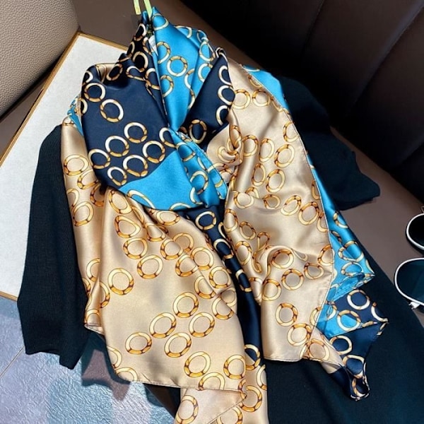 Typ 1 One Size 2022 Silkessjal för Kvinnor Lyxmärke Stor Sjal Pashmina Hijab Tryckt Design