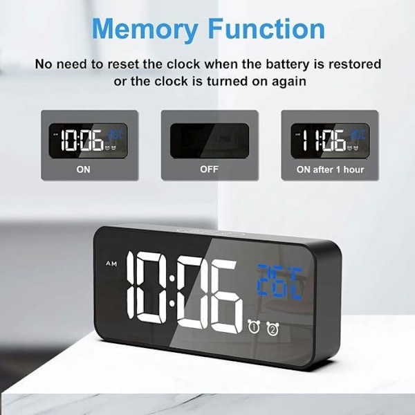 Digital väckarklocka, LED digital klocka med temperatur/snooze//12/24 timmar/laddningsport