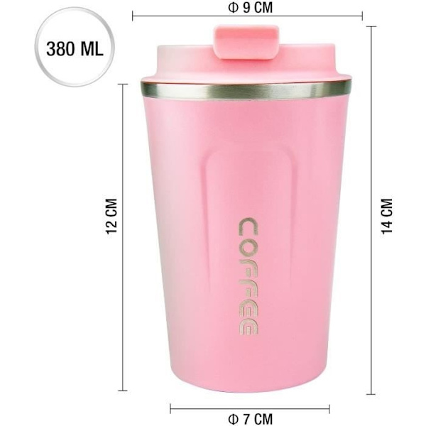 Isolerad Mugg - Rostfritt Stål - 380 ml - Läcksäker - BPA-fri - Rosa pink