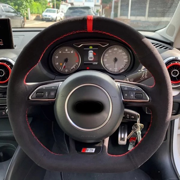Svart mocka kolfiber läder rattöverdrag rattfläta för Audi A5 A7 RS7 S7 SQ5 S6 S5 RS5 S4 RS4 S3 2012-2018 Style 4