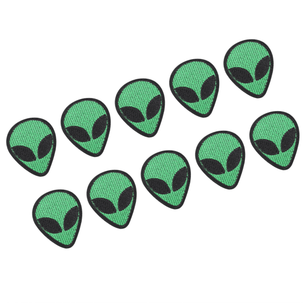 10 stk broderet patch Alien hovedform dekorativt stof klistermærke Grøn til tøj