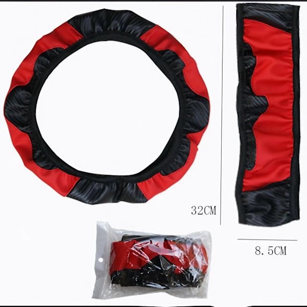 Rattstyrningsöverdrag för bil, andningsbart, halkfritt, PU-läder, passar rattar 37-38 cm black