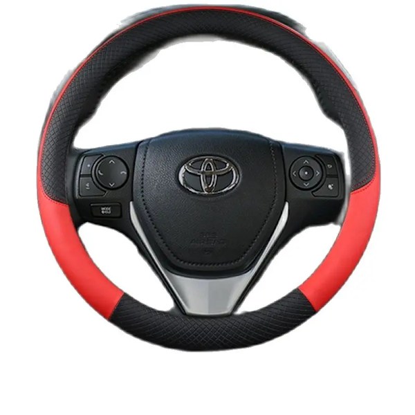 Bilstyrhjulsskydd i flätad läder för Toyota Camry CHR Auris Yaris Corolla RAV4 Prius 30 Celica Aqua red