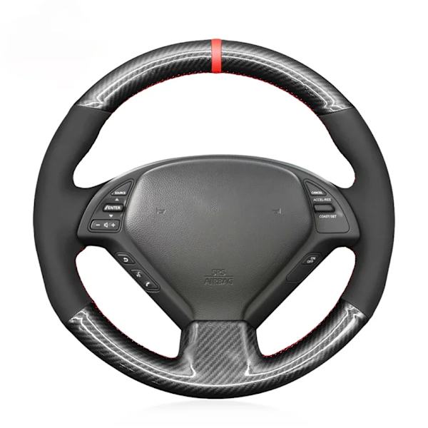 Svart konstläder rattöverdrag i kolfiberlook för Infiniti G G37 EX EX35 EX37 Q Q40 Q60 QX50 2008-2018 Nissan Skyline 2006-2014 Faux Suede(.154)