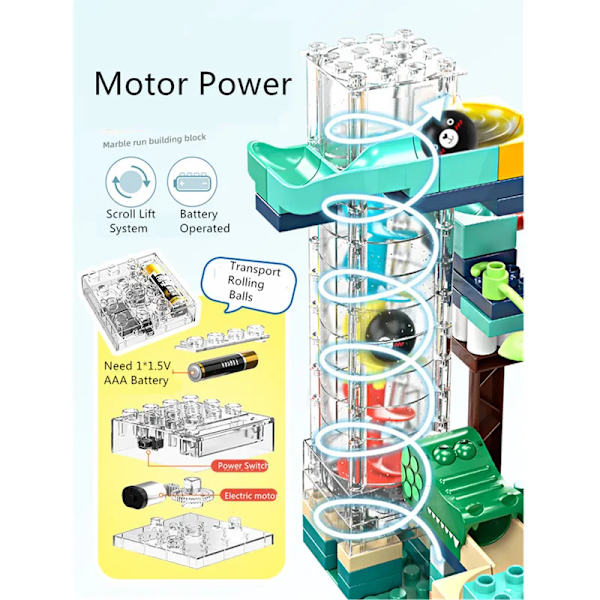 Höjdjusterbar elektrisk kullagerbana lyft berg-och-dalbana transparent spiralhiss kompatibel med stora byggklossar Only parts No motor