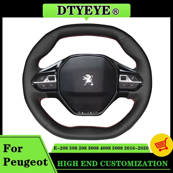 Rattskinnsöverdrag för Peugeot e-208 508 208 3008 4008 5008 2016-2020, anpassat DIY original rattfläta