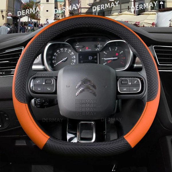 Rattstyrningsöverdrag i PU-läder för Citroen Berlingo E-Berlingo Berlingo XL, 9 färger, halkfritt, biltillbehör D shape Orange