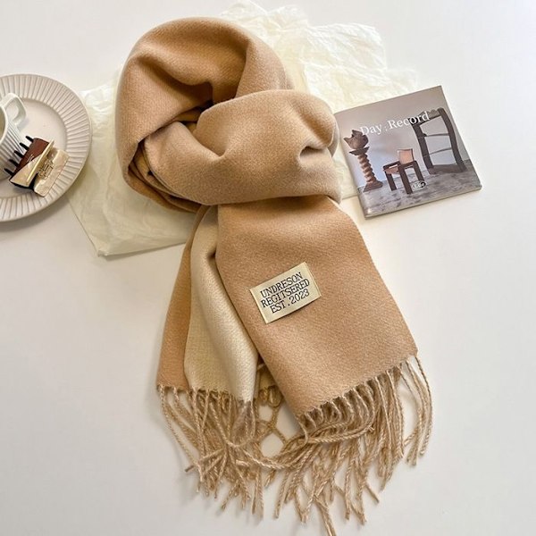 Lyxigt Kashmirhalsband för kvinnor, Pompom Bandana, Omlott Sjal, Pashmina, Tippet - Khakibeige