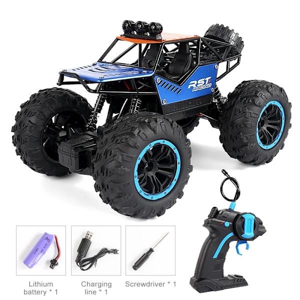 Rock Crawler Offroad RC-bil med fjärrkontroll, leksaksmaskin på radiostyrd bil med LED-ljus, leksak för pojkar Blue 1B