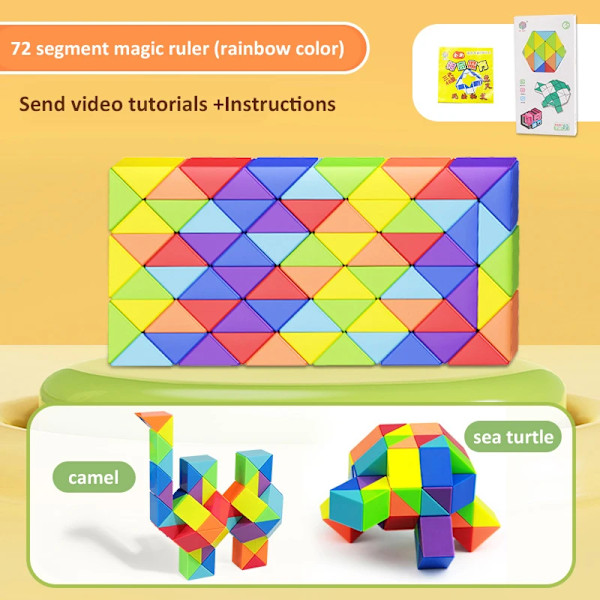 24-72 Segment Magisk Linjal Orm Kub Multi-Färg 3D Pussel Fidget Leksaker Transformerbara Kuber Barn Utbildning Leksaker Gåva Cubo Magico A 72 segments