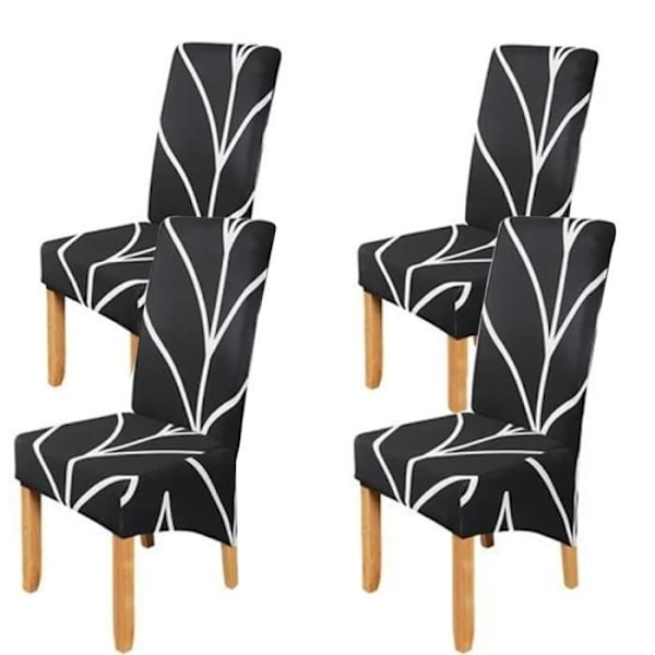 Svart Tryckt Fåtöljöverdrag - Set med 4 - Spandex/Polyester - Tvättbart Stretchigt Black