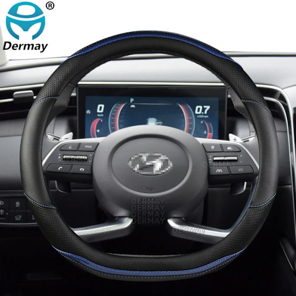 Rattskinnsöverdrag i PU-läder med kolfiber för Hyundai Tucson 2004~2022 NX4 IX35 2016 2017 2019 2021 2022 - Biltillbehör D shape- Blue