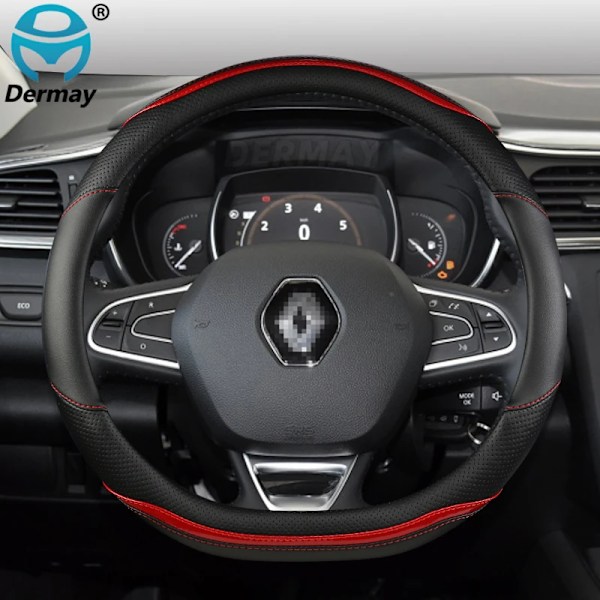 Rattrattstyrningshölje i mikrofiberläder + kolfiber för Renault Scenic 1 2 3 4 Grand Scenic Megane biltillbehör D shape Red