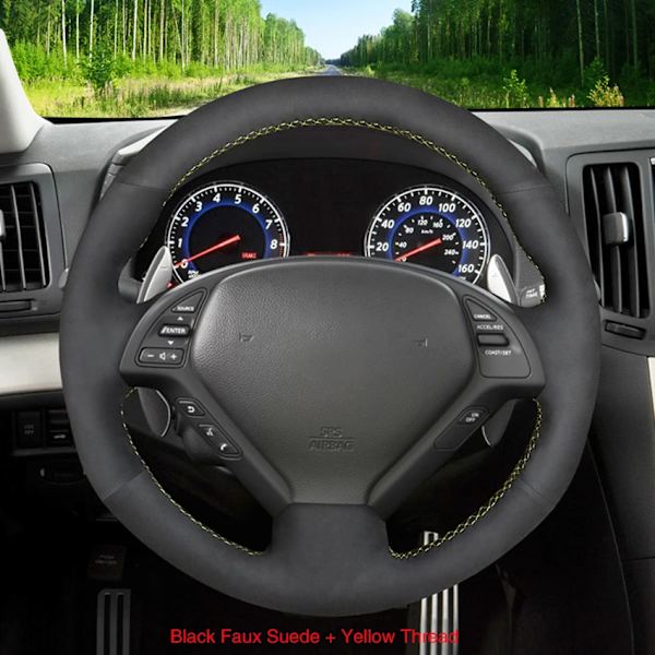 Svart konstläder rattöverdrag i kolfiberlook för Infiniti G G37 EX EX35 EX37 Q Q40 Q60 QX50 2008-2018 Nissan Skyline 2006-2014 Faux Suede(.155)