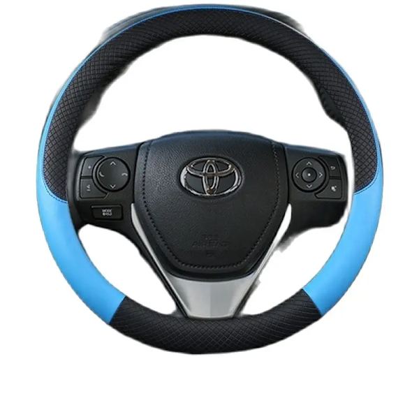 Bilstyrhjulsskydd i flätad läder för Toyota Camry CHR Auris Yaris Corolla RAV4 Prius 30 Celica Aqua black
