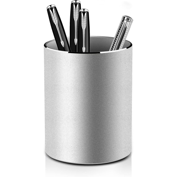 Alumiininen kynä- ja kynäteline - hopea, toimistoon, lapsille, kouluun - 8 x 10 cm