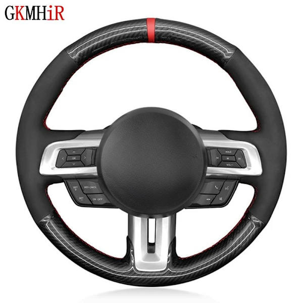 Handsydd svart PU kolfiber mocka rattöverdrag för Ford Mustang 2015 2016 2017 2018 2019 2020