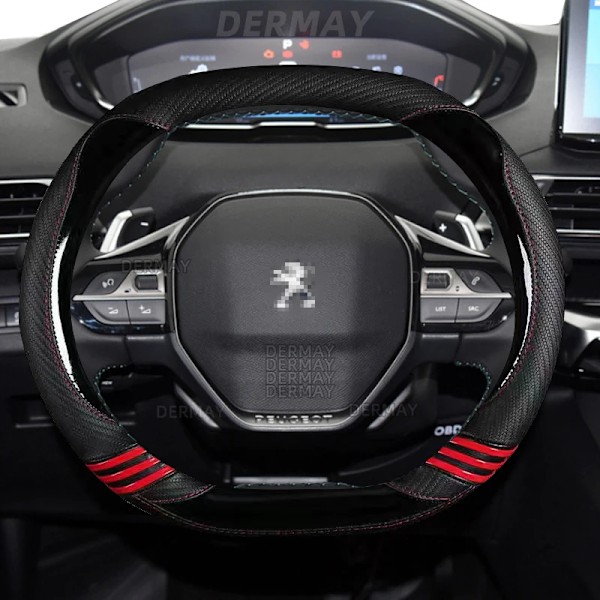 Rattskinnsöverdrag för Peugeot 208 e208 2020 2021 2022 - Söt kolfiber PU-läder för tjejer, biltillbehör, interiör Red