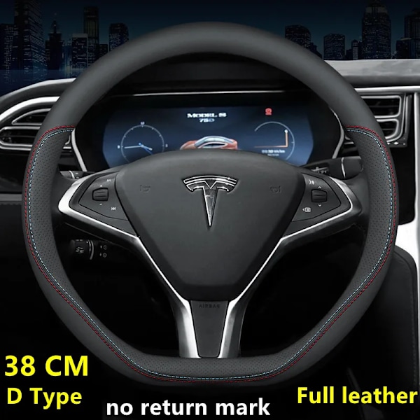 Rattstyrningsöverdrag i äkta nappa-läder för Tesla Model 3 Y 2019 2020 2021, 4 årstider, 36-39 cm diameter, bilinteriörtillbehör 38 D NM FL(.217)