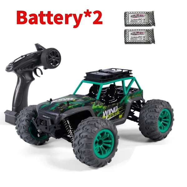 RC-bil 50 km/h hög hastighet kvalitet 4WD racing lastbil bilar crawler terräng fjärrkontroll drift leksak för barn present pojkar Green 2 Batteries
