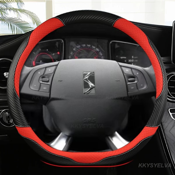 Rattskinnsöverdrag i kolfiberläder för Citroën DS3 DS4 DS5 DS5 DS 5LS DS6 DS7 DS9, D-formad, 38 cm, biltillbehör PINK