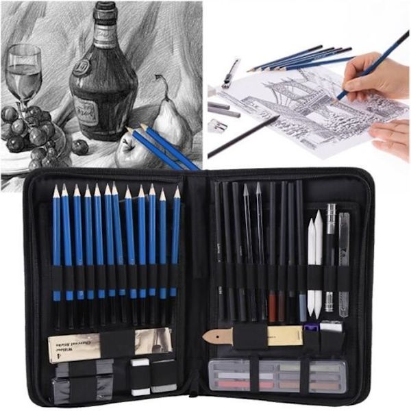 Professionell Ritningssats - 48 delars pennfodralset - Grafit/Kol/Pastell