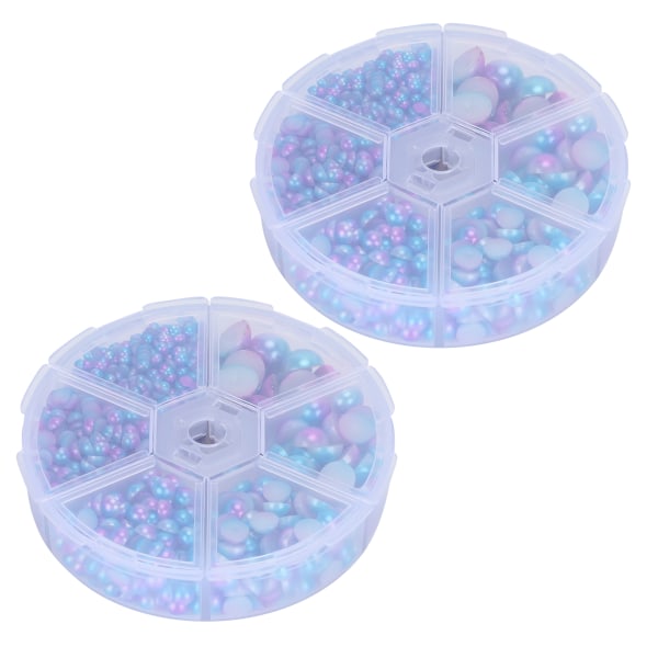 2 bokser Gradientimitasjon perle halvsirkelformet, ikke-porøs, flat rygg dekorativt tilbehør til klær DIY (blå lilla)