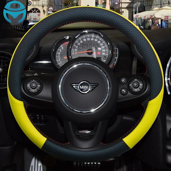 100% Dermay Märkesläder Rattöverdrag för Mini Cooper R56 Clubman Countryman Clubvan Coupé Biltillbehör Yellow
