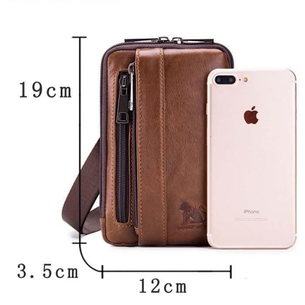 Läder Midjeväska - B - Storlek 12X3.5X19Cm - Dragkedja Brown