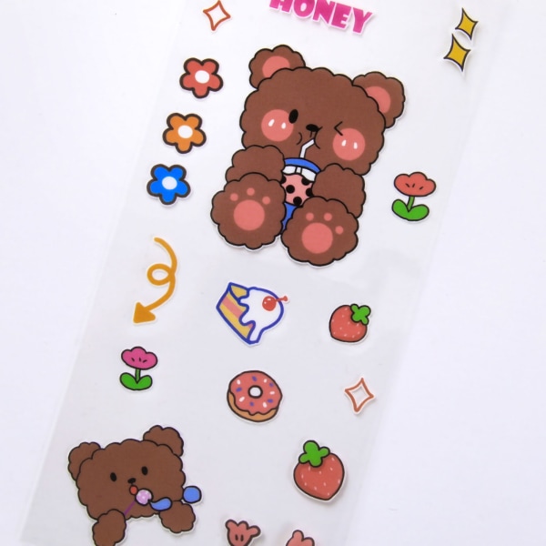Söta klistermärken Lätt att skala Vattentät PET Söt tecknad stil Transparent Kawaii-klistermärken för bok DIY Little Bear med Milktea