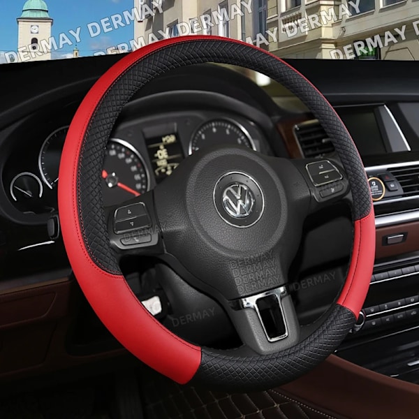 Rattskinnsöverdrag för ratt till Volkswagen VW Golf 5 V MK5 - 9 färger, PU-läder, halkfritt, biltillbehör, interiör, snabb leverans Wine Red
