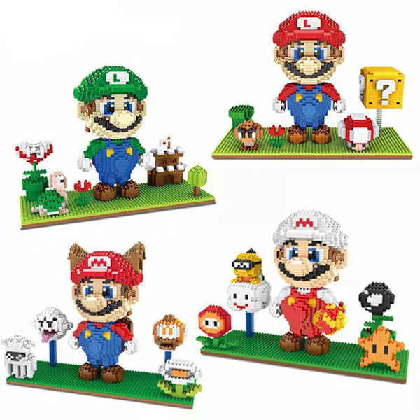 Röd superflygande ma bros modell mikrobyggstenar tegelstenar set tecknad anime figurer leksak för barn present N With Box