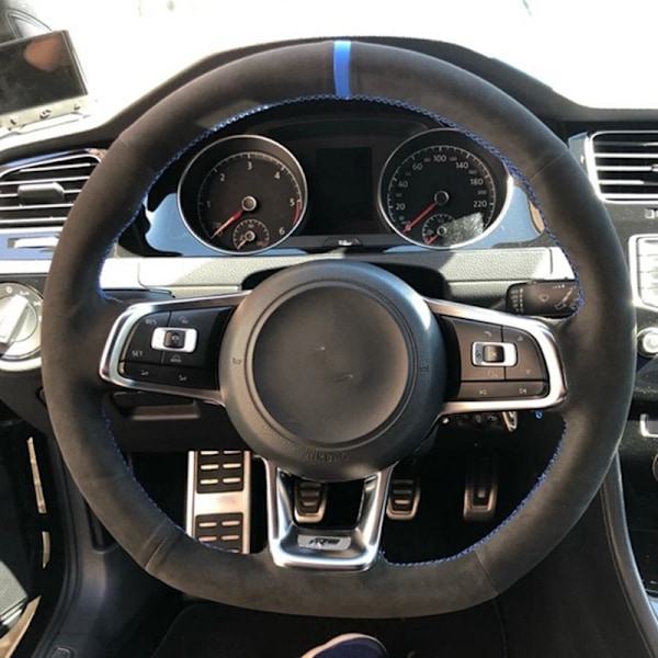 Rattstyrningsöverdrag för Volkswagen VW Golf R MK7 Golf 7 GTI VW Polo GTI Scirocco 2015 2016 Svart mocka äkta läder Style 3