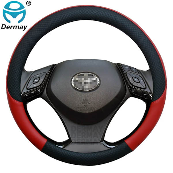 100% Dermay-märkes läder sportbil rattöverdrag för Toyota CHR C-HR biltillbehör Red