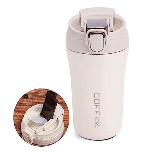Kaffemugg - Ospecificerad - Resa - Rostfritt stål - Dubbelvägg - Lock med sugrör white