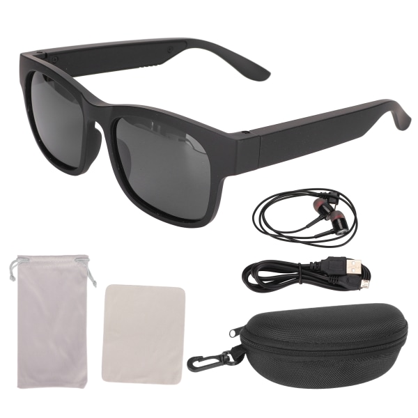 Smart Glasses Stereo Brusreducerande Trådlösa Bluetooth Solglasögon med hörlurar för Cykling Löpning Körning FiskeSvart