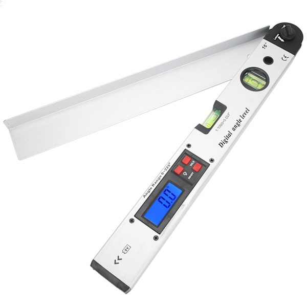 Vinkelnivå 0‑225° LCD-bakgrunnsbelyst digital goniometer med horisontal vertikal boble sølv