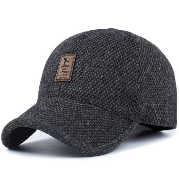 Basebollkeps - Svart Typ - Stickad Ull - Tjock och Varm - Med Öronlappar - Vinter Black