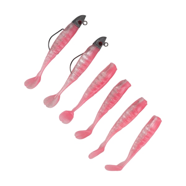 2 sett silikon kunstig fiskeagn med 3D-øyne, mykt fiskeagn for saltvannsferskvann, rosa