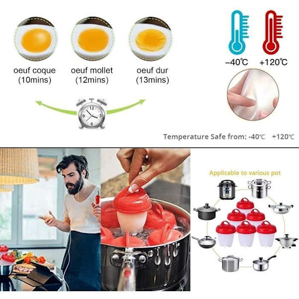 Silikon Äggkokare Set 6 Delar, Äggkokare Utan Skal, Ägglett Non-Stick Silikon Ångkokta Ägg