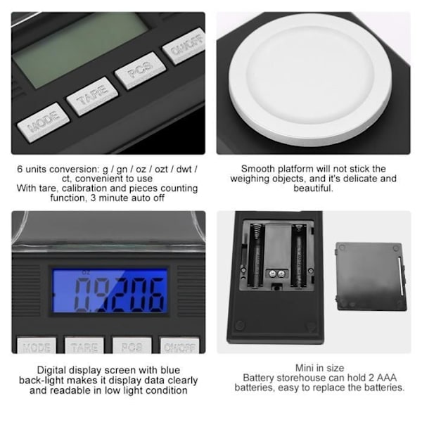 0.001G Hög Precision Mini Bärbar Fickvåg för Smycken med LED Digital Display (10G) Cyan5900