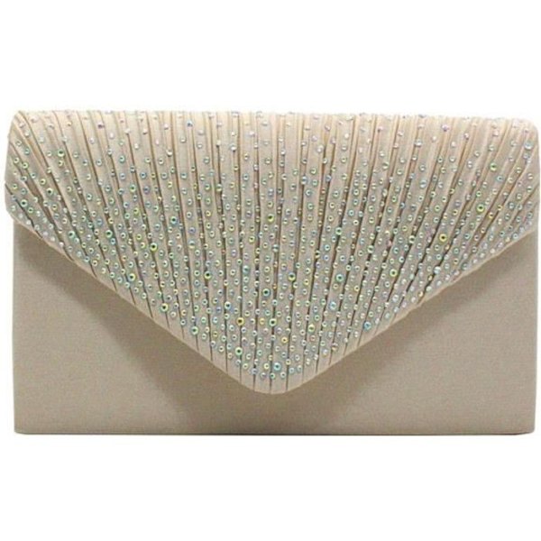 Champagne Rhinestone Plisserad Kuvertväska Handväska För Kväll Bröllopsceremoni Cocktail Kvinnor Champagne