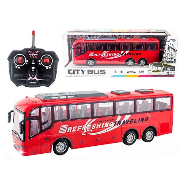 1/30 RC-buss elektrisk fjärrstyrd bil med ljus turistbuss skolstadmodell 27MHz radiostyrd maskinleksak för pojkar barn RED